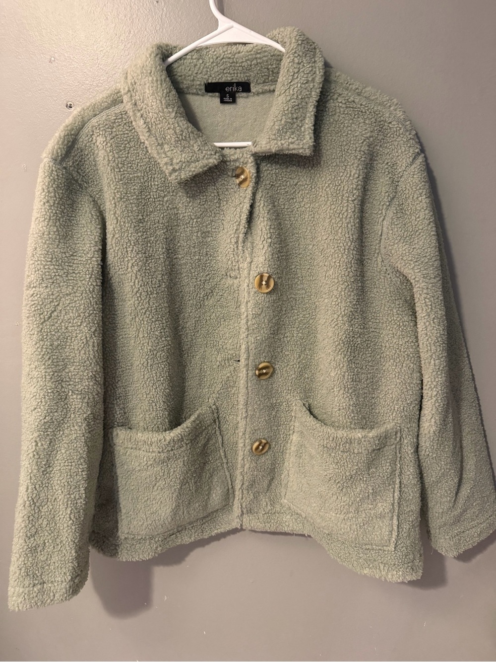 Erika Sage Green Sherpa Button Jacket